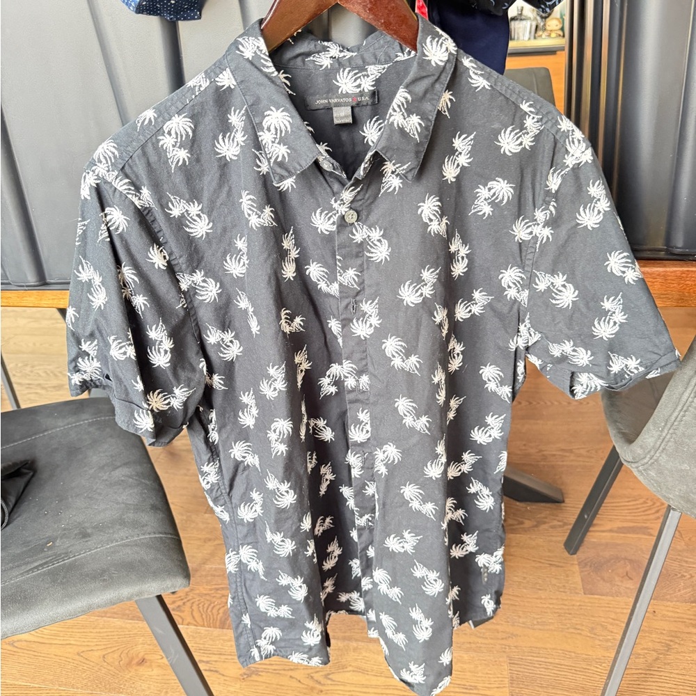 John Varvatos Charcoal Palm Print Men's Shirt